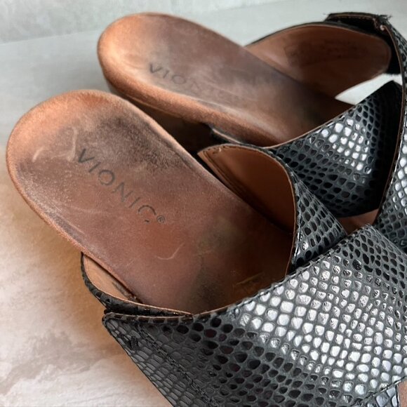 ** Vionic Paradise Leticia Wedge Slide Leather Sandal Size 6.5 - Picture 3 of 9